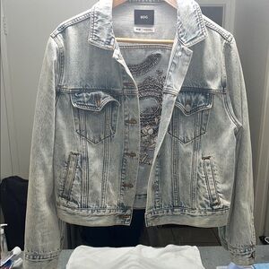BDG Light Wash Blue Denim Jacket with Snake Embroidery Back